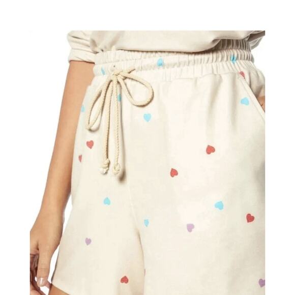 WildFox Hearts Print Short Lounge Set Women Small Longsleeve Sweatshirt Oatmeal - Picture 6 of 16